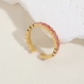 Anello dorato malocchio con dettagli in smalto rosso e nero su base in pietra bianca - Aperto Regolabile / Oro 14K-Smalto Rosso