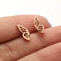Elegant rose gold butterfly wing stud earrings with intricate cutout details - 673 Hollow Butterfly Wing / Rose Gold