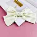 Elegant champagne satin large bow hair clip with a luxurious silky textured finish - Rice Gray White (Spring Clip)