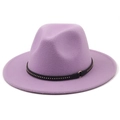 Classic purple wool fedora hat for women with studded black leather band on white background - M (56-58cm) / Light Purple