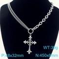Collana a doppio strato in acciaio argento con croce e chiusura a barra su manichino - Stile Croce con Anello a Catena di Giunzione a Doppio Strato / Acciaio (KN291896-Z)