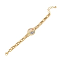 Goldenes Gliederkette-Armband mit rundem Glasanhänger, bösem Blick und Hamsa-Hand - Hamsa Hand Stil (B545-2)