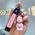 Pink cartoon bear keychain with silicone wrist strap and Advance bravely text - Silicone Style (Little Bear A665) / Silicone Nordic Bear-Pink