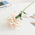 Artificial white lily spray with pink gradient petals and green leaves for decoration - Champagne