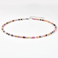 Pink and tourmaline beaded necklace with adjustable silver lobster clasp for women - Tourmaline