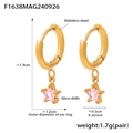 Detail of 18K gold-plated stainless steel hoop earrings with pink star glass pendant - Gold Pink Zirconia