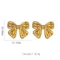 Detailed view of 18k gold stainless steel bow earrings with exact size dimensions - Vintage Radial Stripe Bowknot Earrings