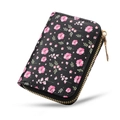 Slim floral accordion card holder with pink flower prints and gold zipper detail - Spring Flowers