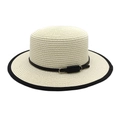 Cappello di paglia boater crema con nastro nero e tesa larga per protezione solare - M(56-58cm) / crema