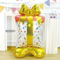 Standing large gift box aluminum foil balloon with gold bow and colorful dots, 148x79cm - Large Standing Gift Box Base 148x79cm