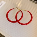 Glossy cherry red hoop earrings with gold-tone hardware and elegant round retro design - 8# 925 Sterling Silver Earring Post - Red - Enamel Round Hoop