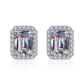 S925 sterling silver stud earrings with emerald-cut radiant moissanite and halo stones - 3*5MM Zirconia (Emerald Cut) 925 Silver