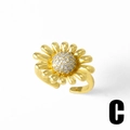 Gold daisy open ring with shimmering cubic zirconia center and polished petals - Style C-Sunflower Flower Design