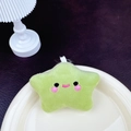 Cute mini plush green star keychain with embroidered smiling face on white ceramic plate - Light Green Star (No Clasp)