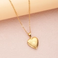 Golden heart locket necklace with vintage floral relief and geometric grid pattern - Gold Heart in Heart (22*19mm)