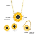 Detailed specs of sunflower jewelry set showing necklace, bracelet and earring dimensions - Gold Yellow Sunflower Style (SE245608G)