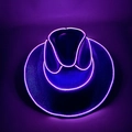 Detail of purple LED neon glowing cowboy hat with EL wire contouring for party rave events - Adult-Purple