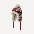 Gevoerde wintermuts met jacquardpatroon, kunstbont en een pompon voor de kou - M (54-58cm) / Rood