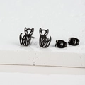 Minimalist black stainless steel hollow origami cat studs with butterfly backings - Cat / Black