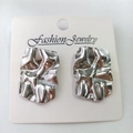 Vintage irregular crinkled texture stud earrings in bright silver finish for women - Crumpled Square / Steel