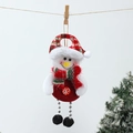 Detail of hanging plush snowman ornament with red plaid hat and metal bead legs - New Chain Leg Snowman
