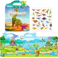 Reusable dinosaur jelly sticker book with portable handle and vibrant prehistoric scenes - Green Dinosaur