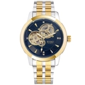 Men's automatic mechanical watch with two-tone silver-gold strap and blue skeleton dial - Two-tone Silver Gold Black Dial (Steel Strap)