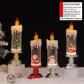 Lanterna natalizia a LED con Babbo Natale e pupazzo di neve e base dorata - Stile 2255 Candela di Natale (Solo Luce)