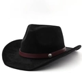 Cappello da cowboy nero in scamosciato con cinturino bordeaux e fibbia in argento - M (56-58cm) / Nero