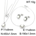 Zilveren titanium parel sieradenset met ketting armband en oorbellen afmetingen getoond - Onregelmatige Ovalen Parel Stijl (KS220231-HR) / Staalkleur