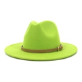 Detail of neon green felt hat showing high-quality suede texture and brown buckle strap - M(56-58cm) / Neon Yellow + Light Khaki Belt