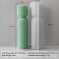 Mint green ribbed hourglass candle mold in translucent silicone with dimension specs - Striped Cylinder Mold J-5105