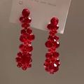 Elegante rote Kristall-Blumentropfenohrringe mit mehrlagigen Perlen an einer Silbernadel - Stil 39 (39#) / Silbernadel / Rot