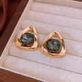 Golden geometric earrings with dark grey square gemstone in a triangle frame - Grey Zirconia Triangle (8# Silver Pin-Grey-Zirconia Triangle)