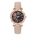 Women's rose gold watch with rhinestone bezel, black heart dial and beige leather strap - Off White
