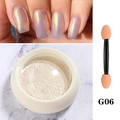 Detailed view of G06 Aurora nail powder with sponge brush and iridescent purple gold finish - Solid Aurora Powder G06