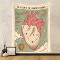 Dettaglio arazzo gatto vintage con cuore anatomico, sole e testo poetico spagnolo - 73X95CM / GT220202-23 (Gatto Cuore)-Spazzolato