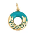 Miniature donut pendant with green enamel glaze finish and gold-plated metal loop - Turquoise Wave Donut (ACF6621-9)