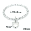 Silbernes Edelstahl-Armband mit OT-Verschluss, Herzanhänger und doppelter Kettenstruktur - O-Kette Stahlfarbenes Armband