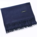Classic dark blue cashmere scarf featuring soft texture and detailed tassel fringe edges - Navy Blue