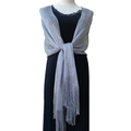 Sparkling silver metallic shawl with hollow mesh knit and long tassel fringe for evening wear - Dark Grey with Silver Thread