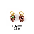 Detailed view of grape-shaped jewelry pendants with red-brown enamel and gold loops - Grapes (7*12mm)