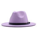 Classic light purple wool felt fedora hat with black leather band and silver buckle - M / Lavender