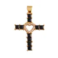 Ciondolo a croce placcato oro con cristalli neri e dettaglio cuore micro-incastonato - Nero-M41C2935