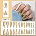 Detailliertes Set aus 24 langen Stiletto-Goldglitzer-Nägeln Modell CJCY-171 zum Aufkleben - Kleber-Typ / Gold Glitzer