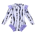 Maillot de bain une pièce fille à manches longues avec motif tie-dye violet et volants - 104 / Rayure Violette