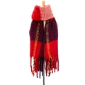 Thick red plaid mohair scarf with blue and yellow stripes and chunky tassel fringe - 07# Red Plaid