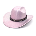Pink sequin cowboy hat with metallic bull head pendant and studded leather band detail - M(56-58cm) / Light Pink