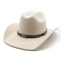 Chapeau de cowboy beige en laine style western avec large bord et bandeau clouté - Beige
