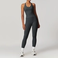 Set yoga da donna con leggings a vita alta e top con retro a vogatore grigio antracite - Taglia S / Top E Pantaloni / Canotta + Pantaloni Lunghi / Grigio Blu Profondo